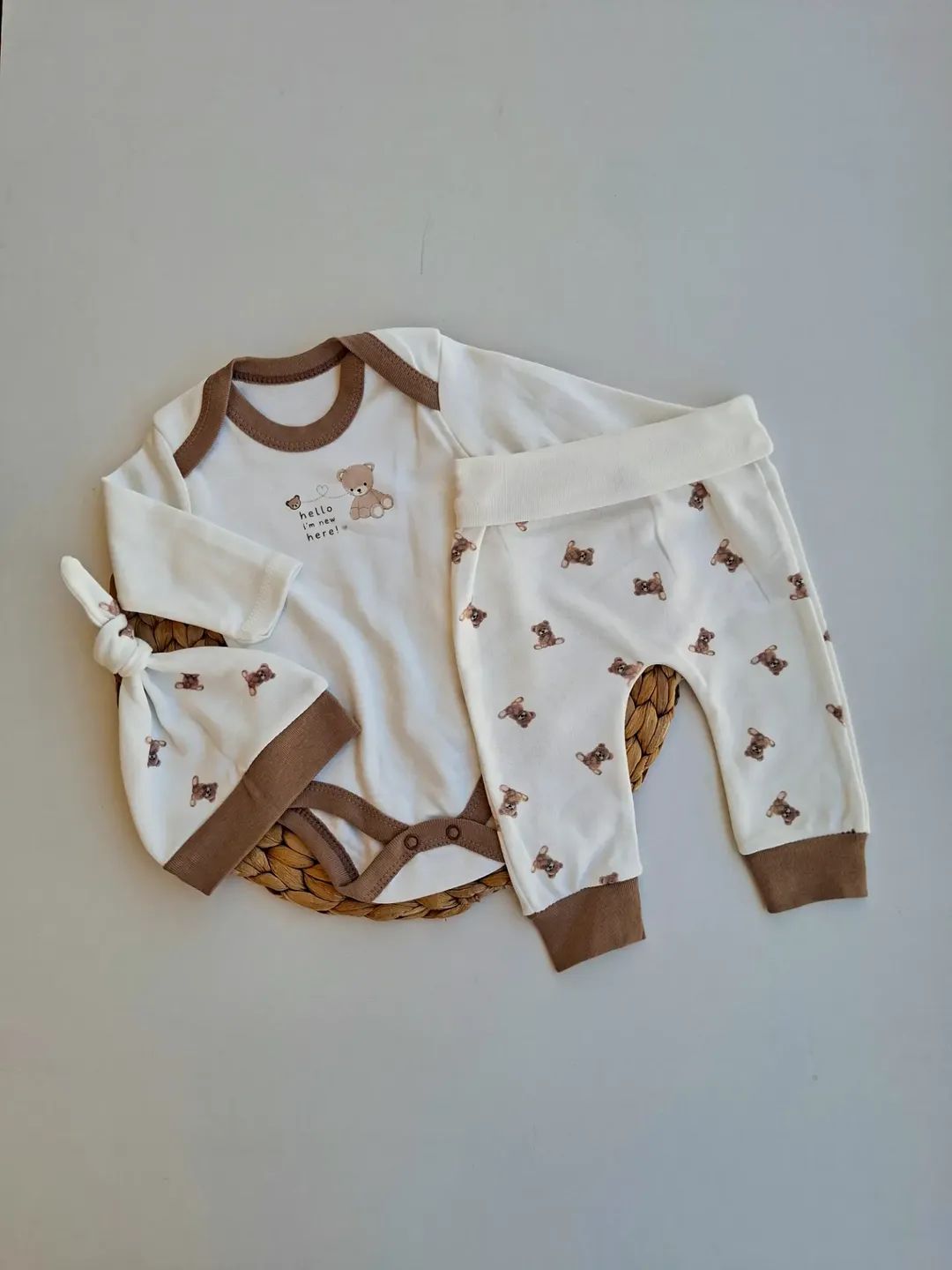 Baby Cotton Bodysuit, Pants & Hat Set