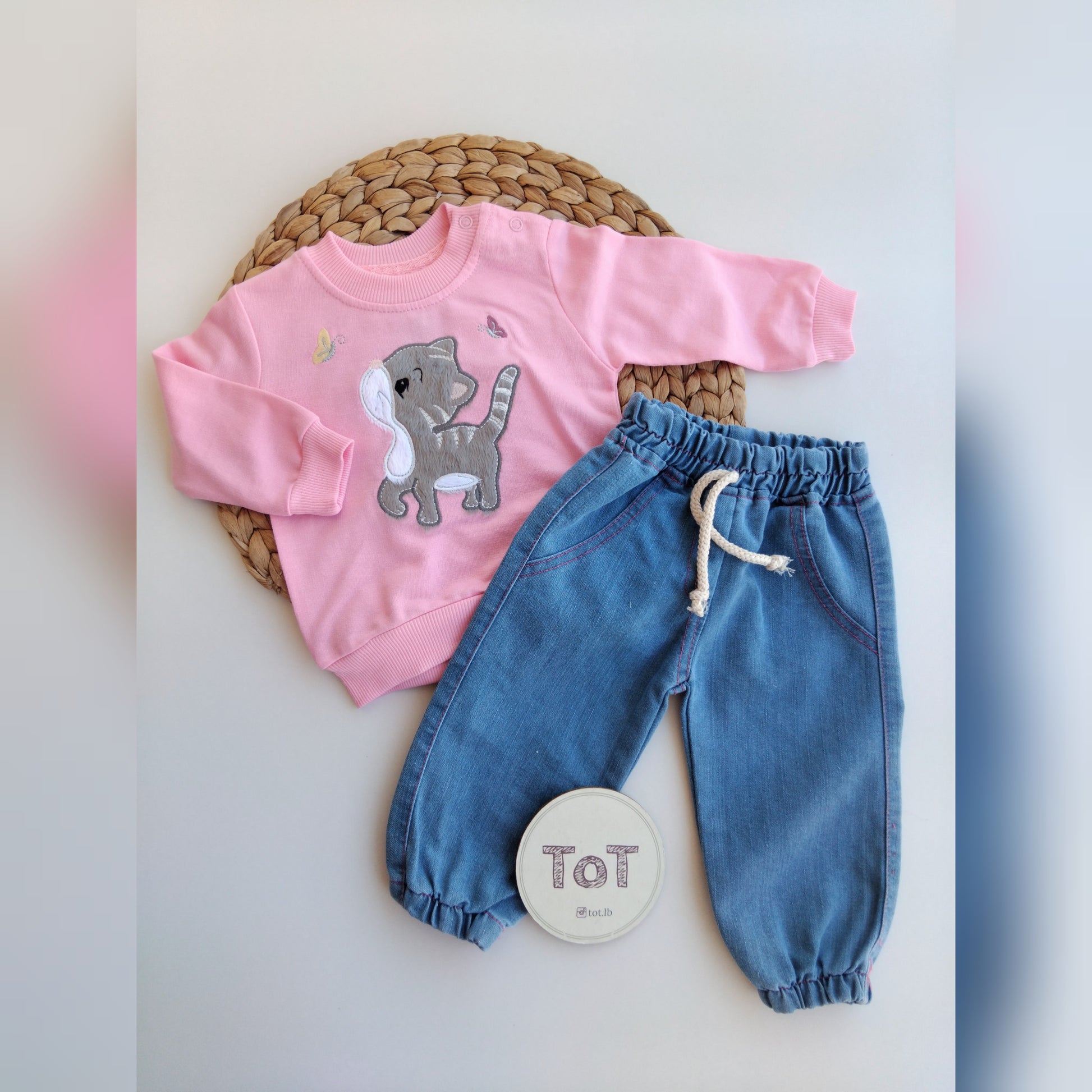Baby Girl Denim Jeans with pink cotton shirt