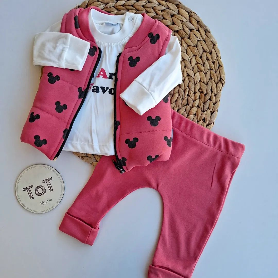 Baby Girl Cotton Set with a Cozy Gilet