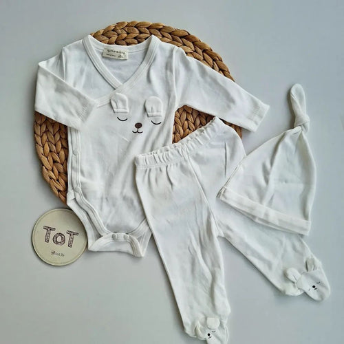 3-Piece Cotton Set- Bodysuit, Pants & Hat