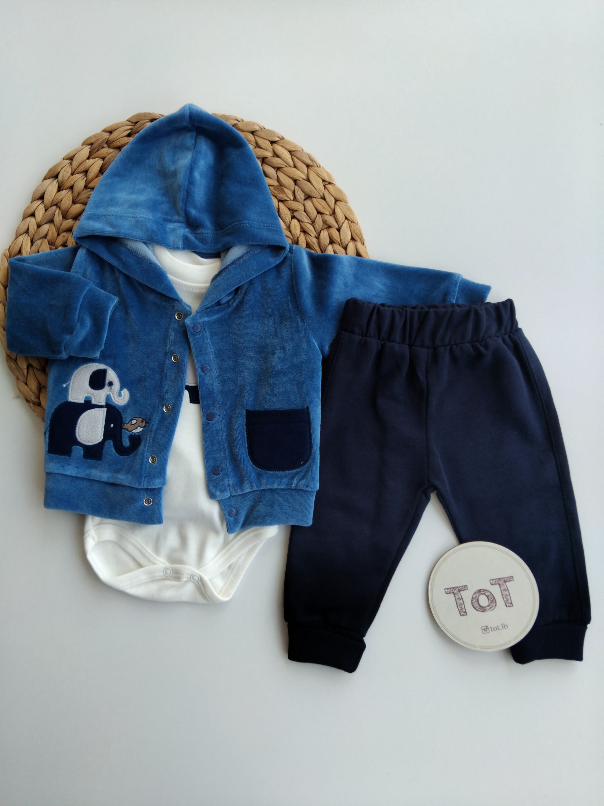 Baby Boy Cotton Set with Velvet Jacket