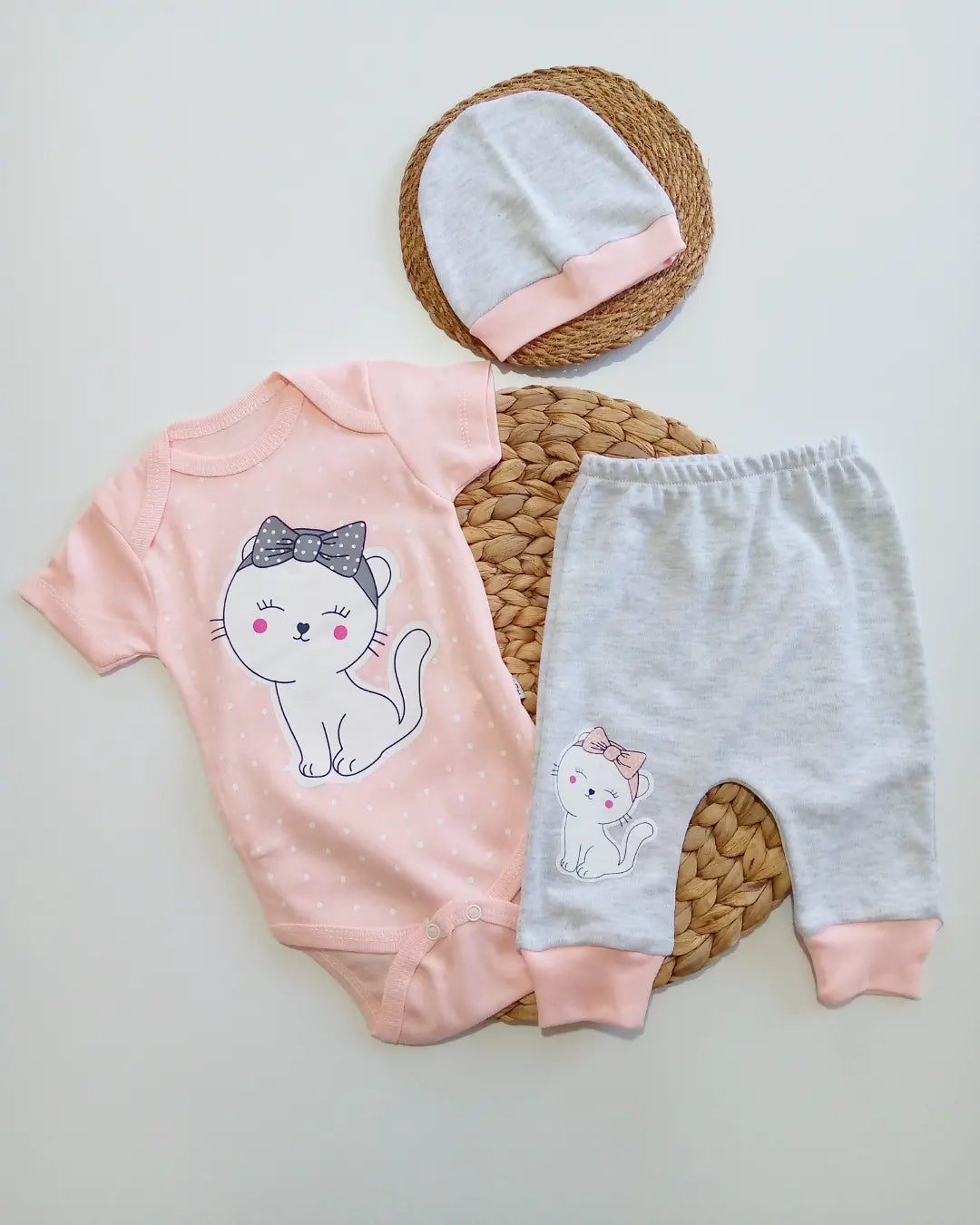 Baby Girl Cotton Bodysuit Set with Hat