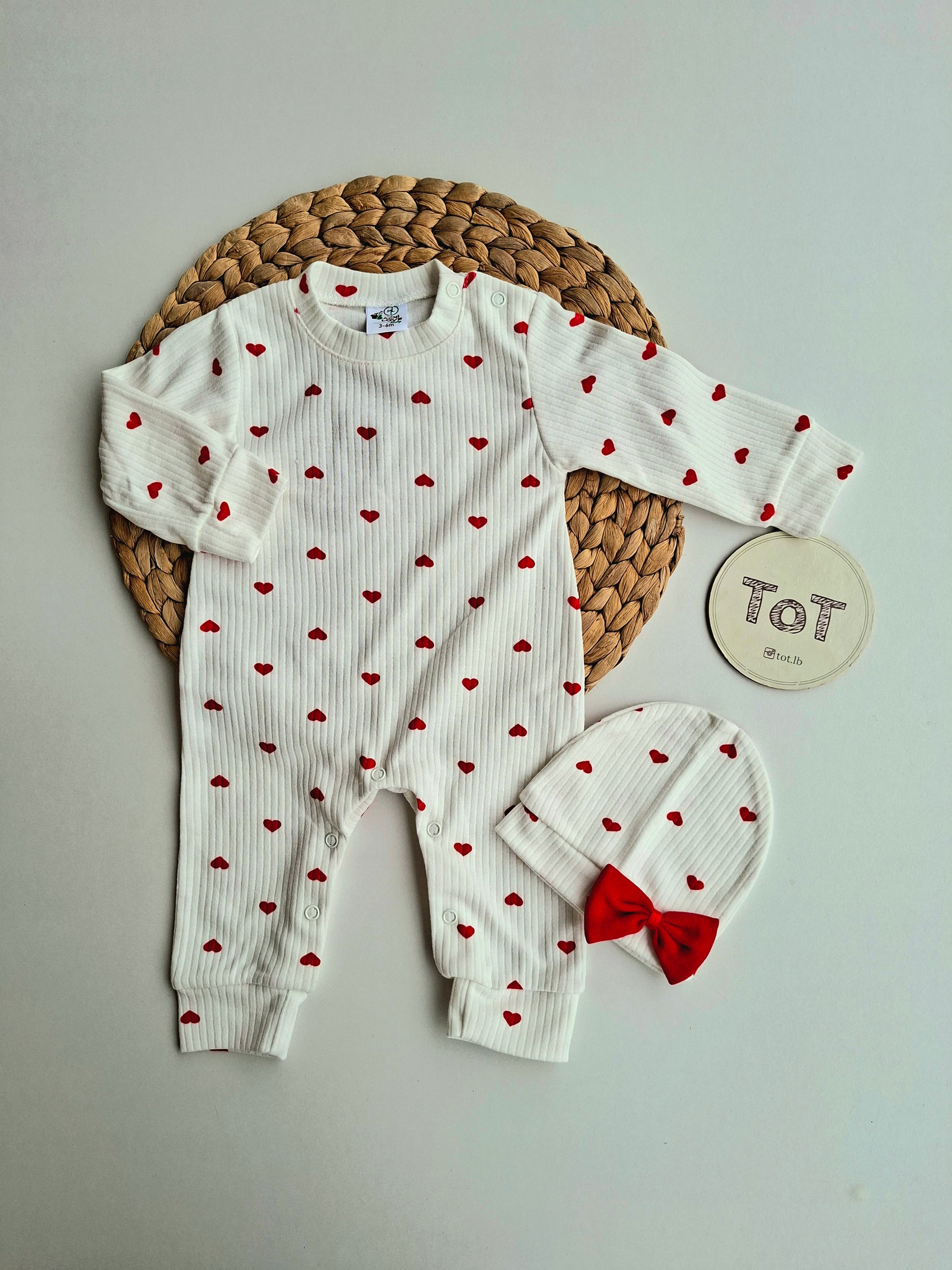Baby Girl Cotton Heart Romper & Hat